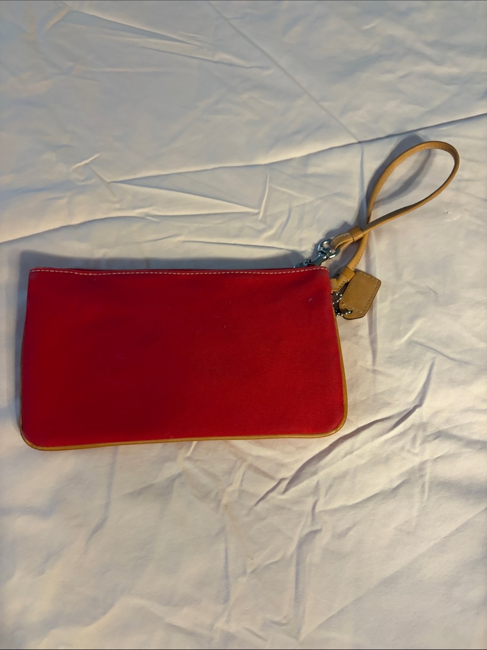 Red Wristlet Clutch with Tan Trim - Picture 2 of 3